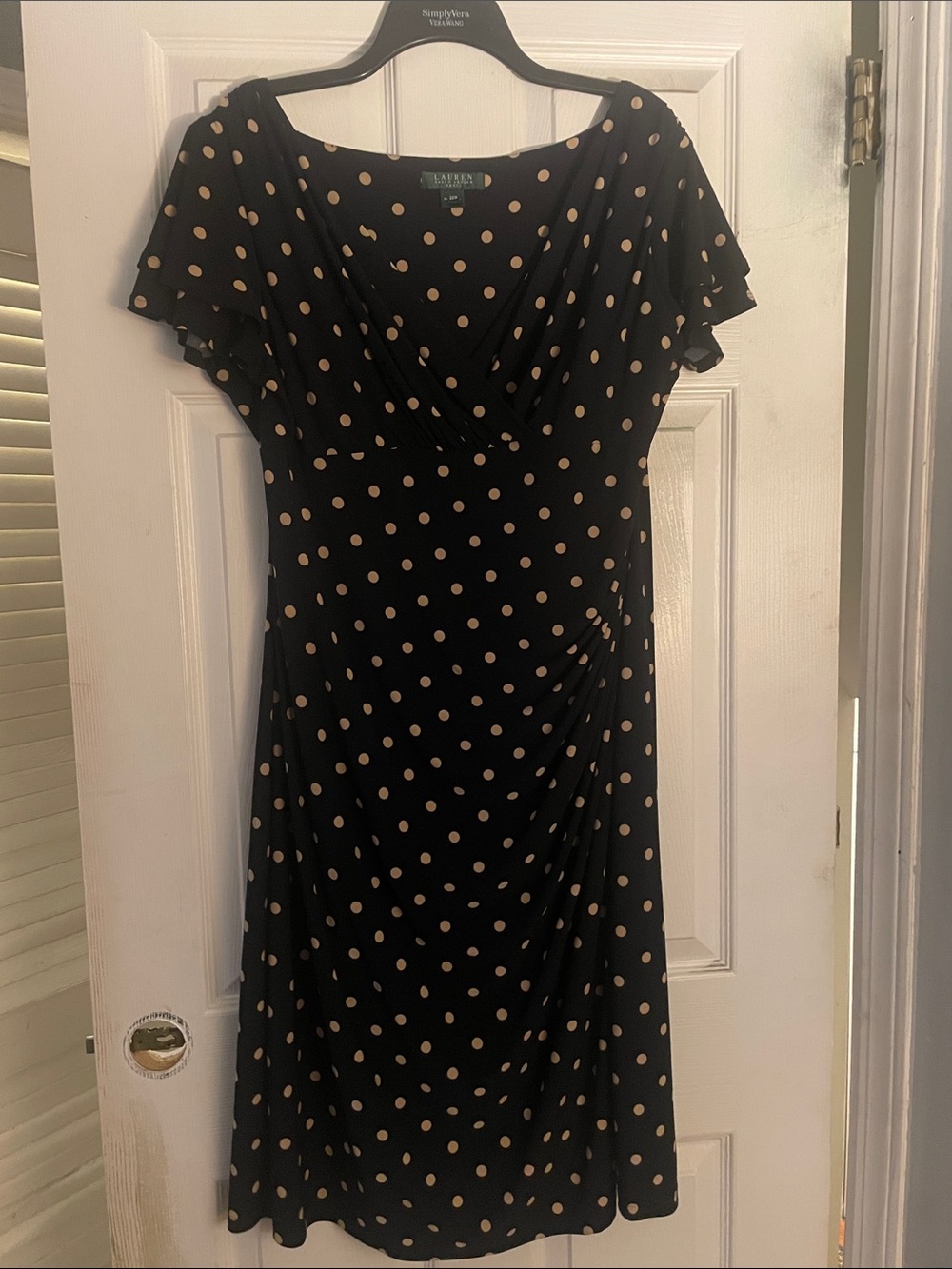 Ralph Lauren Black Polka Dot Wrap-Style Dress with Beige Dots